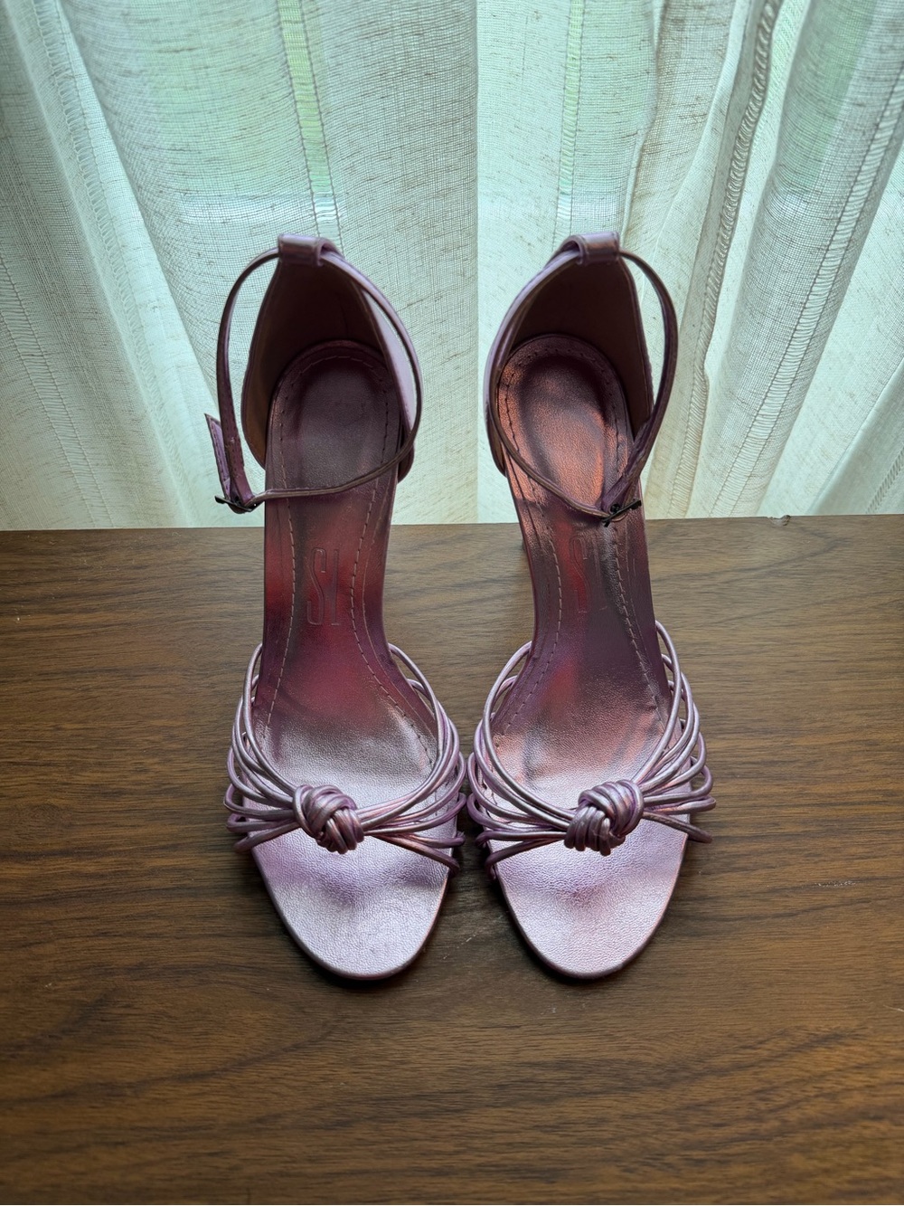 Metallic Pink Knotted Ankle-Strap Sandals